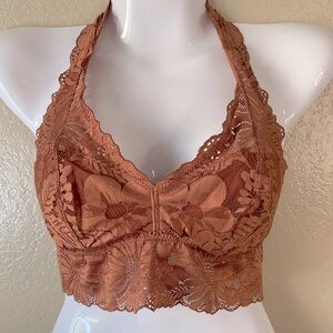 AERIE Floral Copper Lace Halter Style Bralette Size S